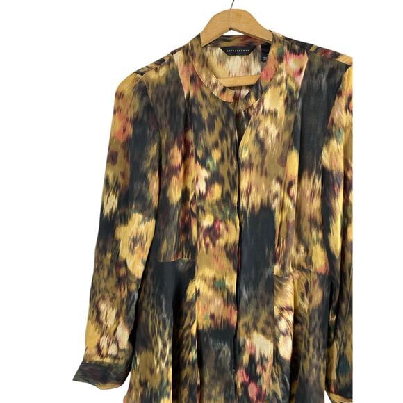 Investments Blouse Top Button Up Watercolor Floral Animal Print Romantic Boho M - Picture 5 of 14